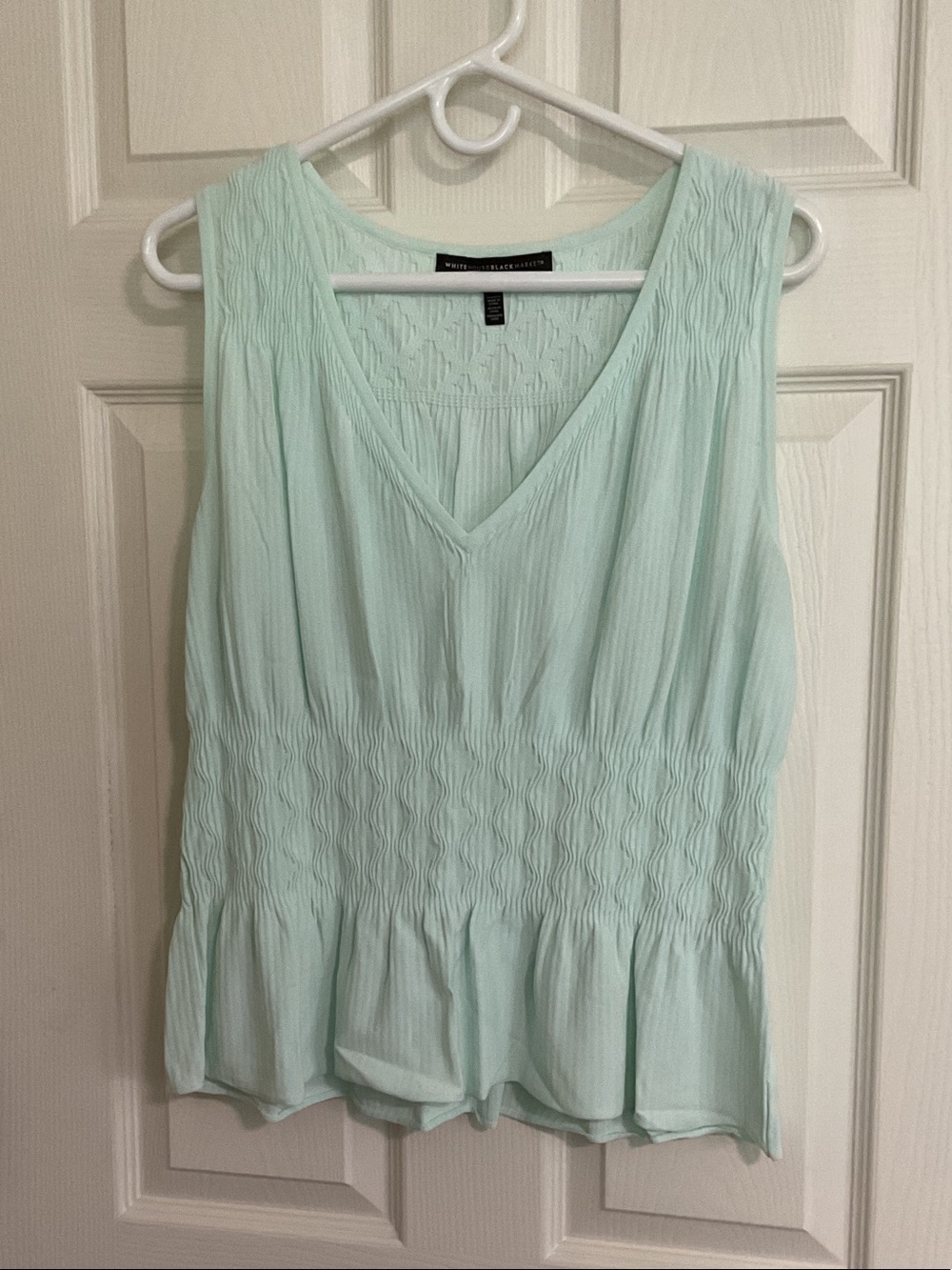 White House Black Market Light Mint V-Neck Sleeveless Peplum Top
